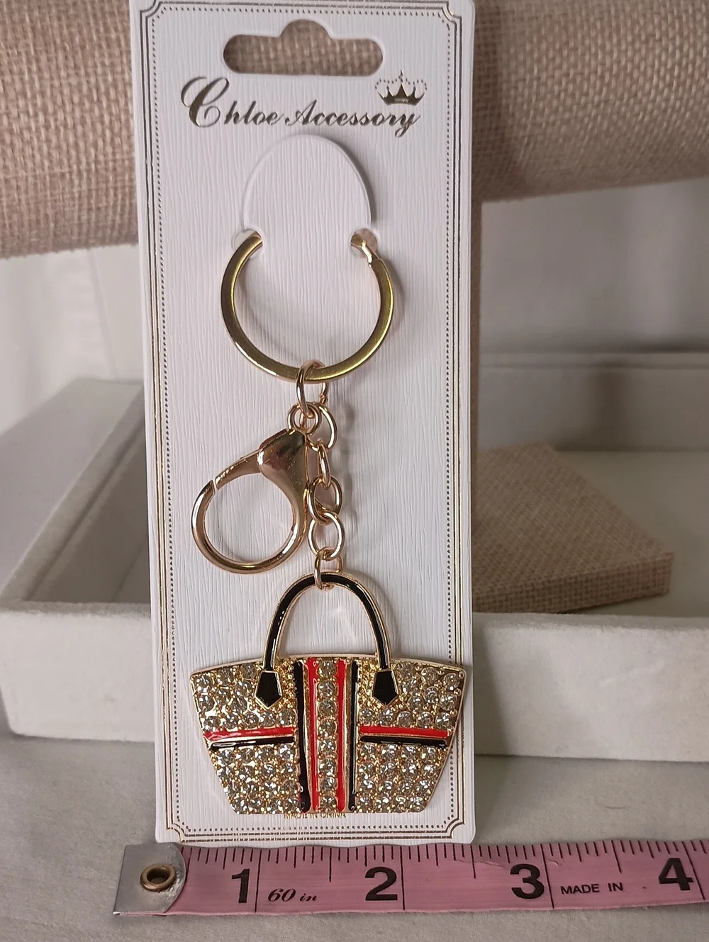 Women's Rhinestone Handbag Keychain Bag Charm Gold Tone RED Purse Accessories